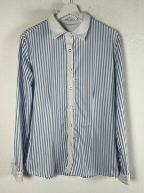 Ranch Dressn Womens Blue Striped Snap Button Long Sleeve Western Shirt Medium
